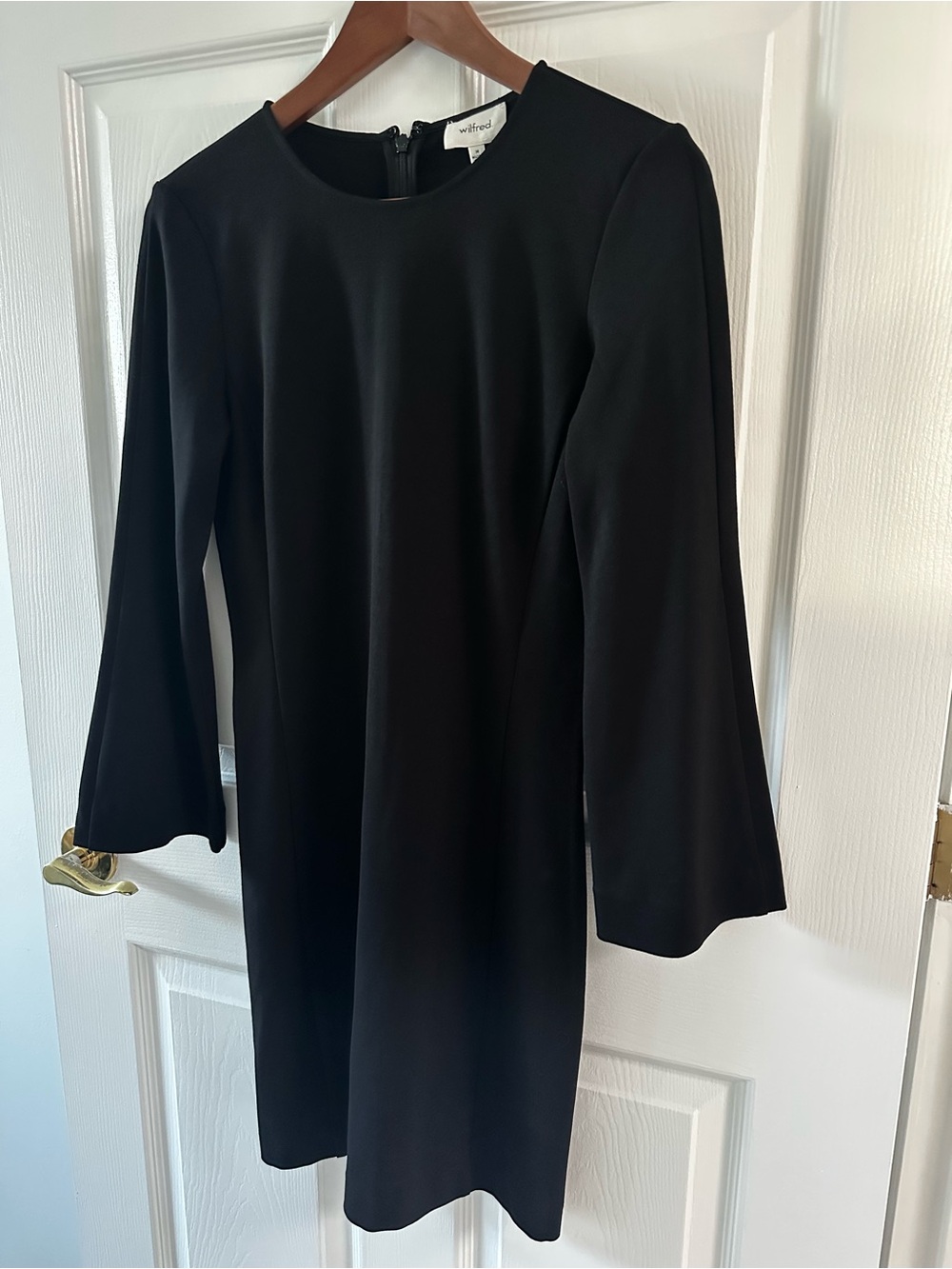 Wilfred Aritzia Black Scriva Flare Bell Sleeve Mini Dress Size M LBD Witchy Goth